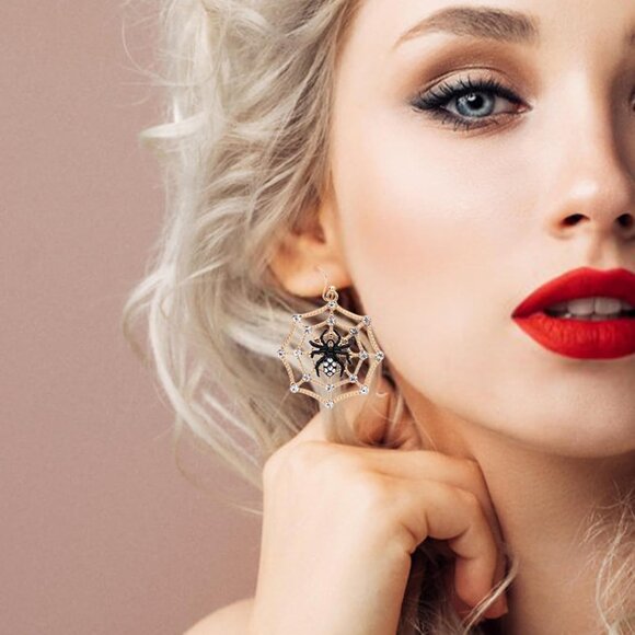 Halloween Spider Earrings, Fashion Spider Spooky Cobweb Earrings Halloween Earri - Picture 5 of 7